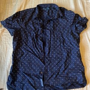 Perry Ellis - L - Slim fit - Short Sleeve Polo - Blue w/ white pattern